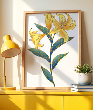 Elegante goldene Lilienillustration mit komplizierten Blattdetails