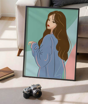 Stylish woman illustration with long hair in pastel shades