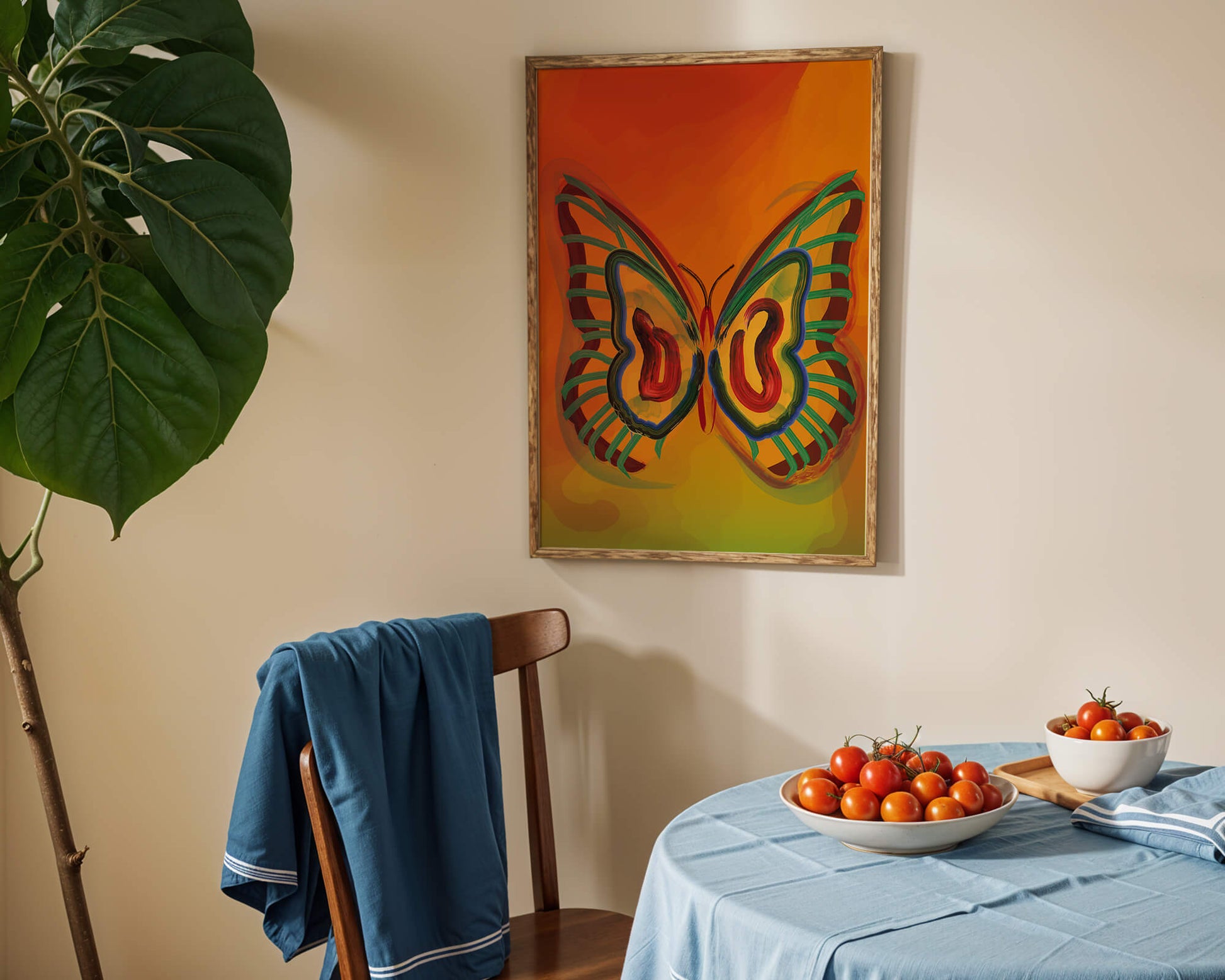 Vibrant butterfly depiction with colorful abstract background