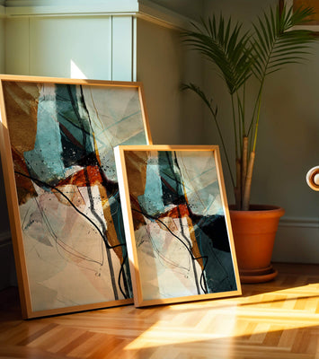 Abstract watercolor artwork with dynamic lines and colors