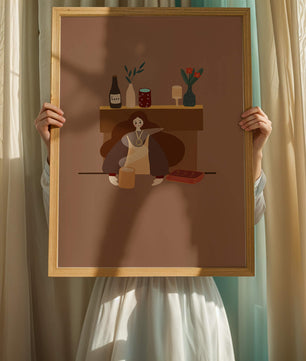 Escena acogedora con mujer junto a la chimenea y elementos decorativos