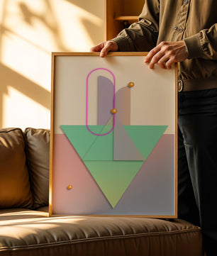 Composition géométrique abstraite avec des couleurs pastel et des éléments dorés