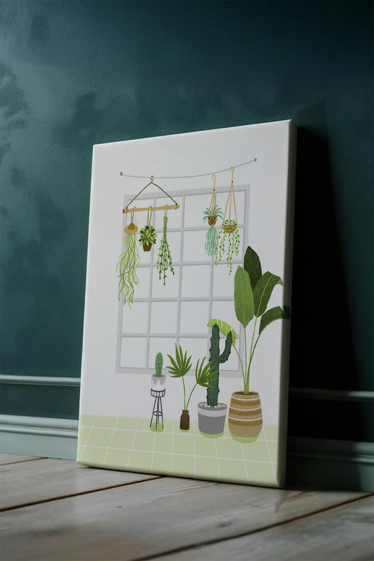 Decoración de interior con plantas colgantes y en macetas
