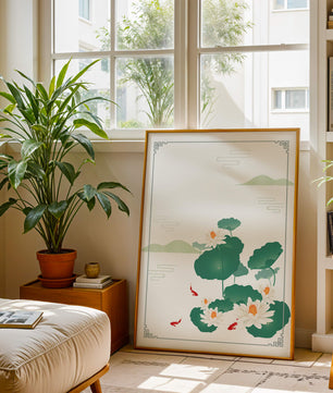 Elegante Lotus- und Koi-Fisch-Illustration mit orientalischen Designelementen