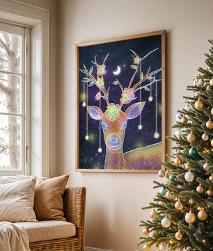Illuminated Fantasy Deer with Floral Antlers and Hanging Stars - Mi tienda