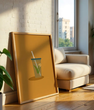 Illustration of a Drink with Botanical Element and Straw on Orange Background - Mi tienda