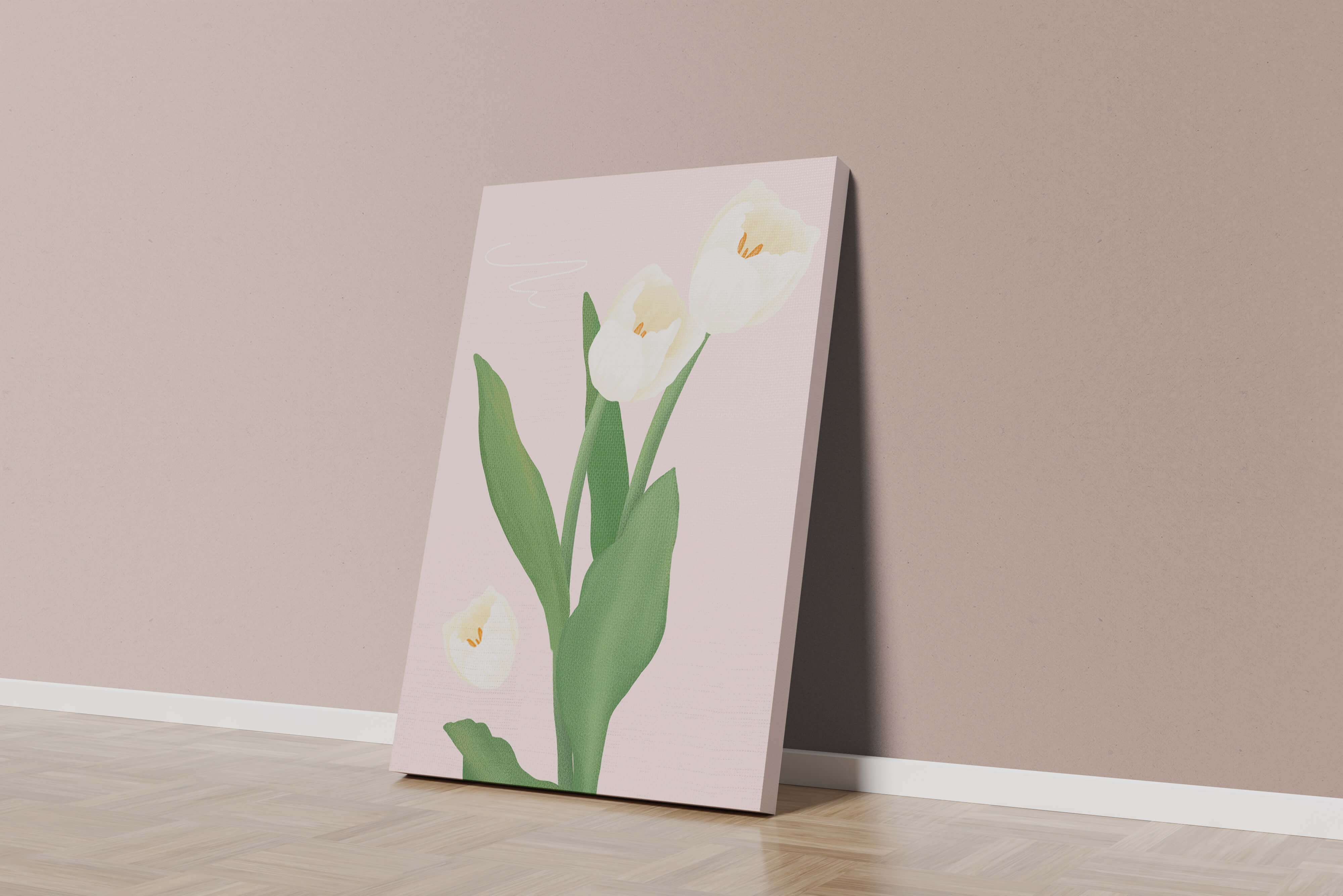 Elegant white tulips illustration on pastel background