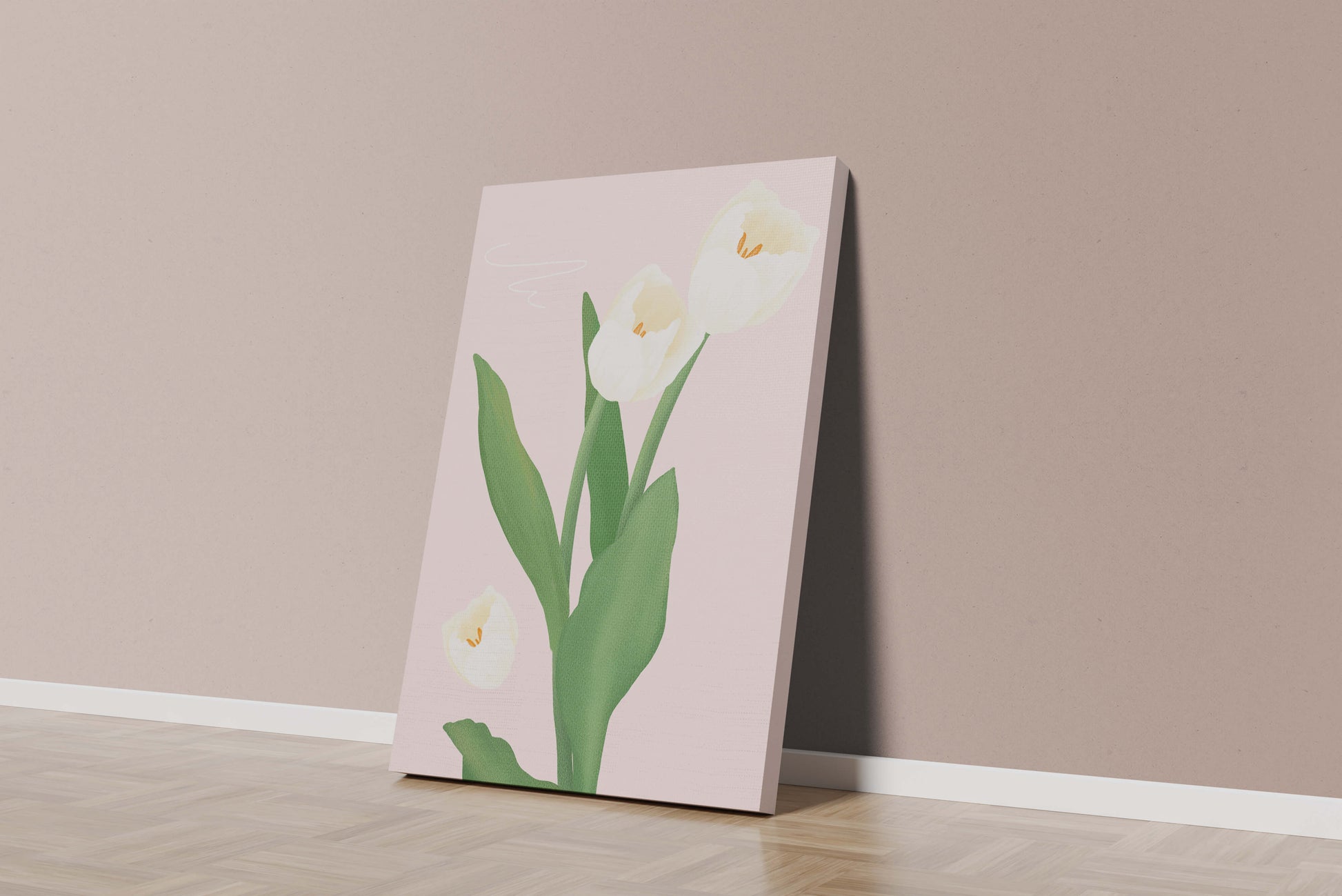 Elegant white tulips illustration on pastel background