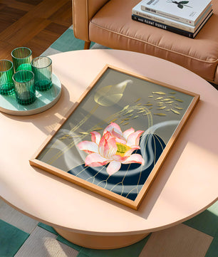 Elegant floral design with blooming lotus and golden fish accents