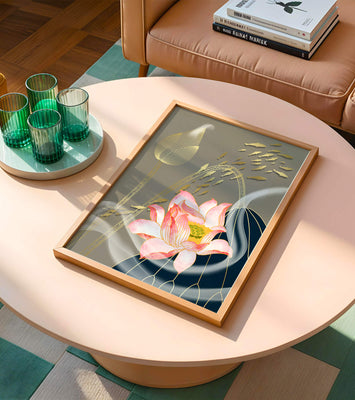 Elegant floral design with blooming lotus and golden fish accents