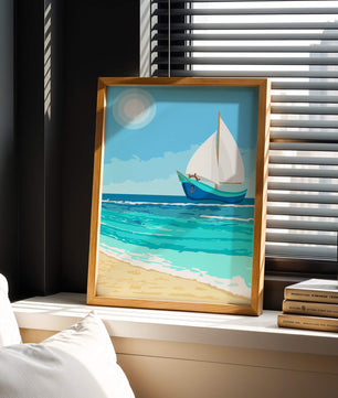 Ruhige Meereslandschaft mit Segelboot unter der Sonne