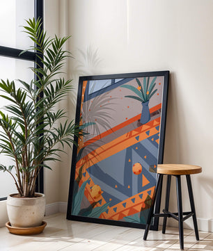 Modern Abstract Interior with Geometric Patterns and Plant