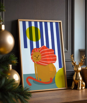Colorful abstract lion illustration with vibrant stripes