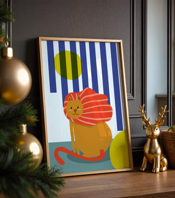 Colorful abstract lion illustration with vibrant stripes