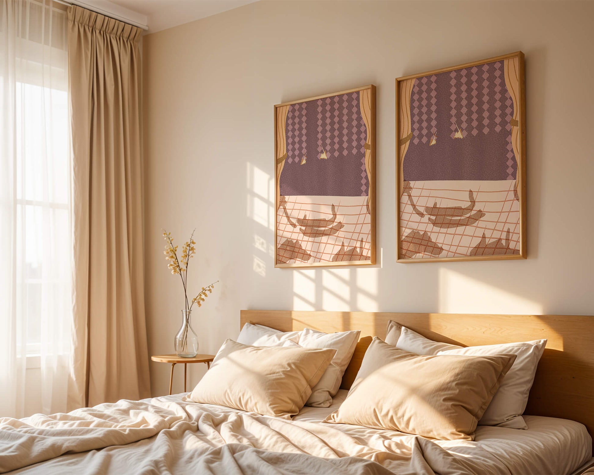 Abstract Interior with Cats' Shadows on Checkered Floor