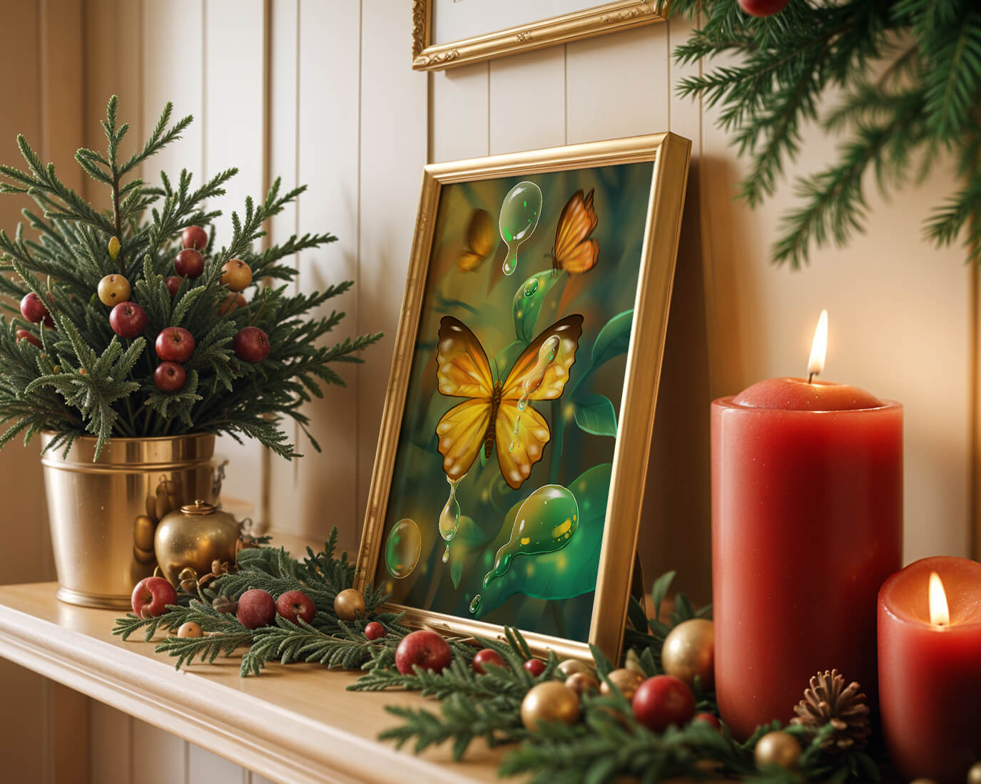 Butterflies Among Dewdrops in a Serene Forest Setting