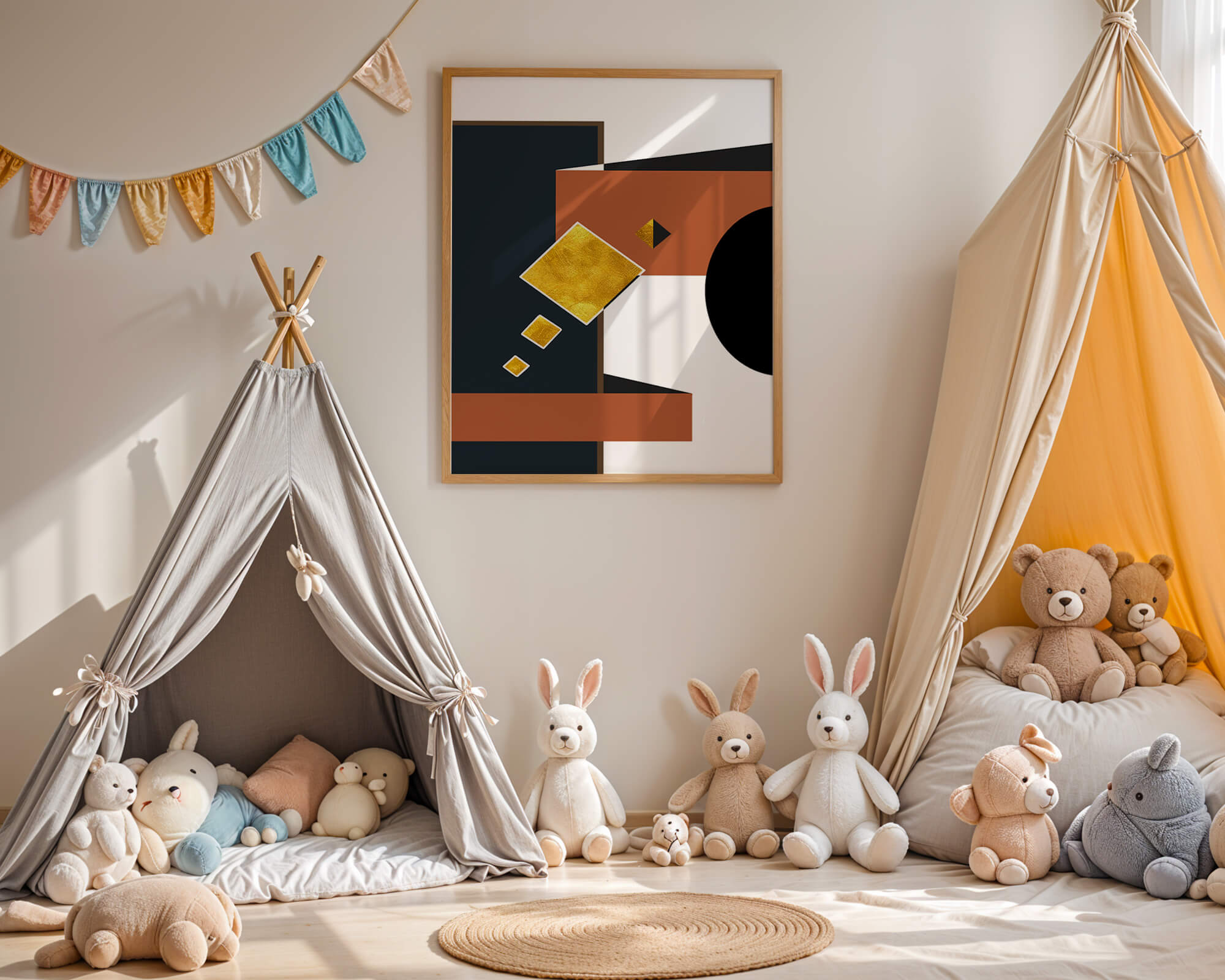 Abstract geometric art with gold accents and bold colors - Mi tienda