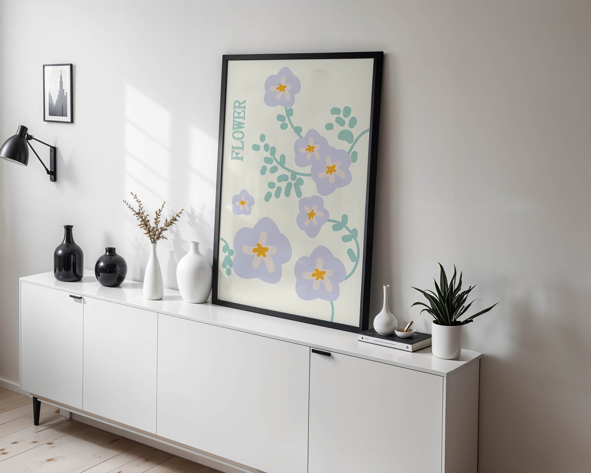 Floral design with pastel flowers and abstract leaves