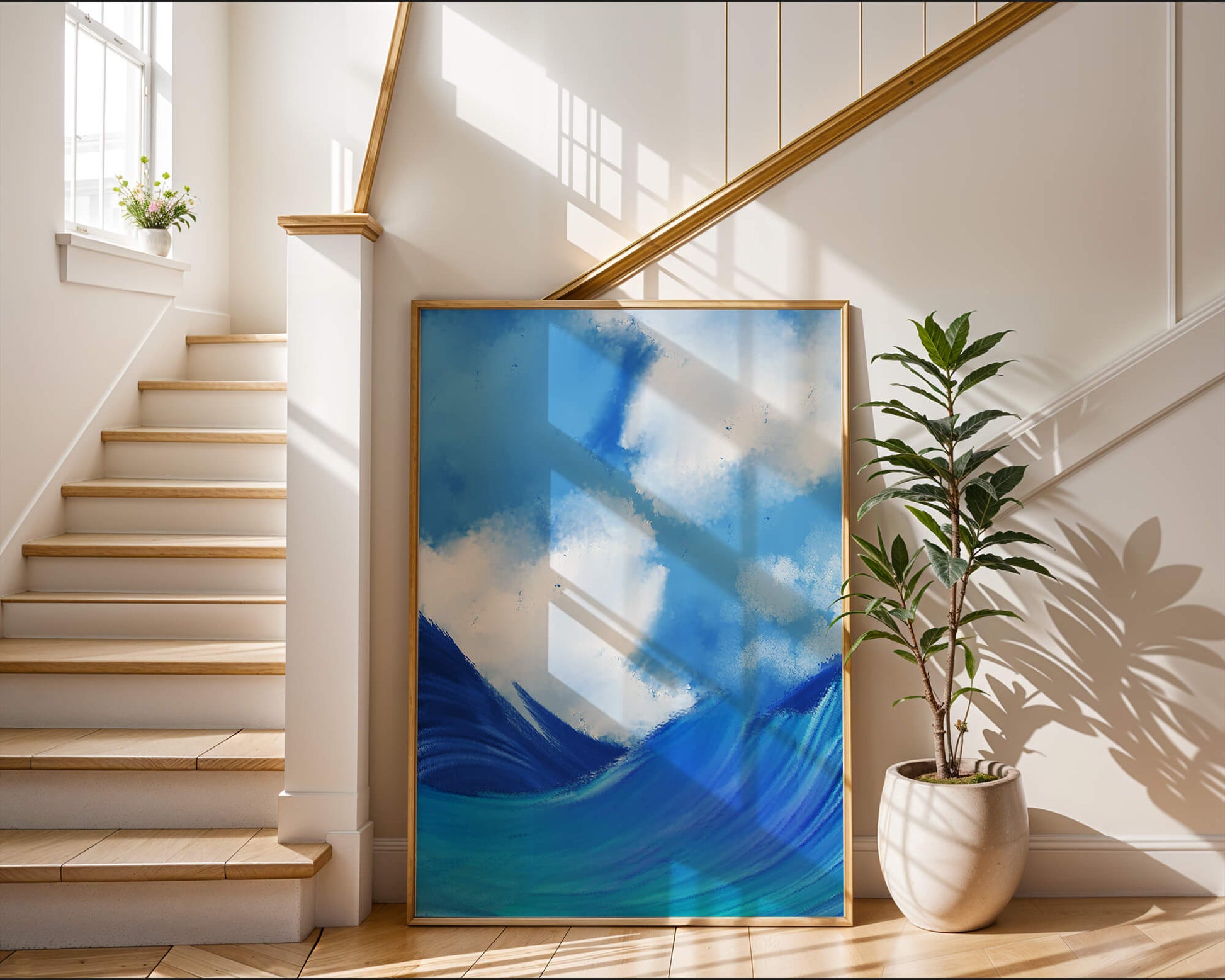 Beautiful ocean waves under a cloudy sky artwork