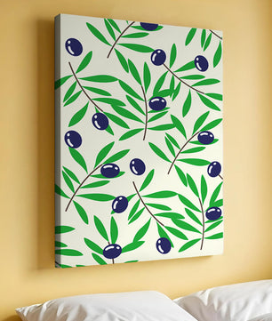 Olive branch pattern with green leaves and blue olives