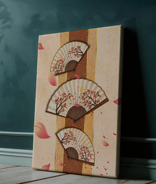 Elegant Japanese Fans with Cherry Blossom Design on Textured Background - Mi tienda