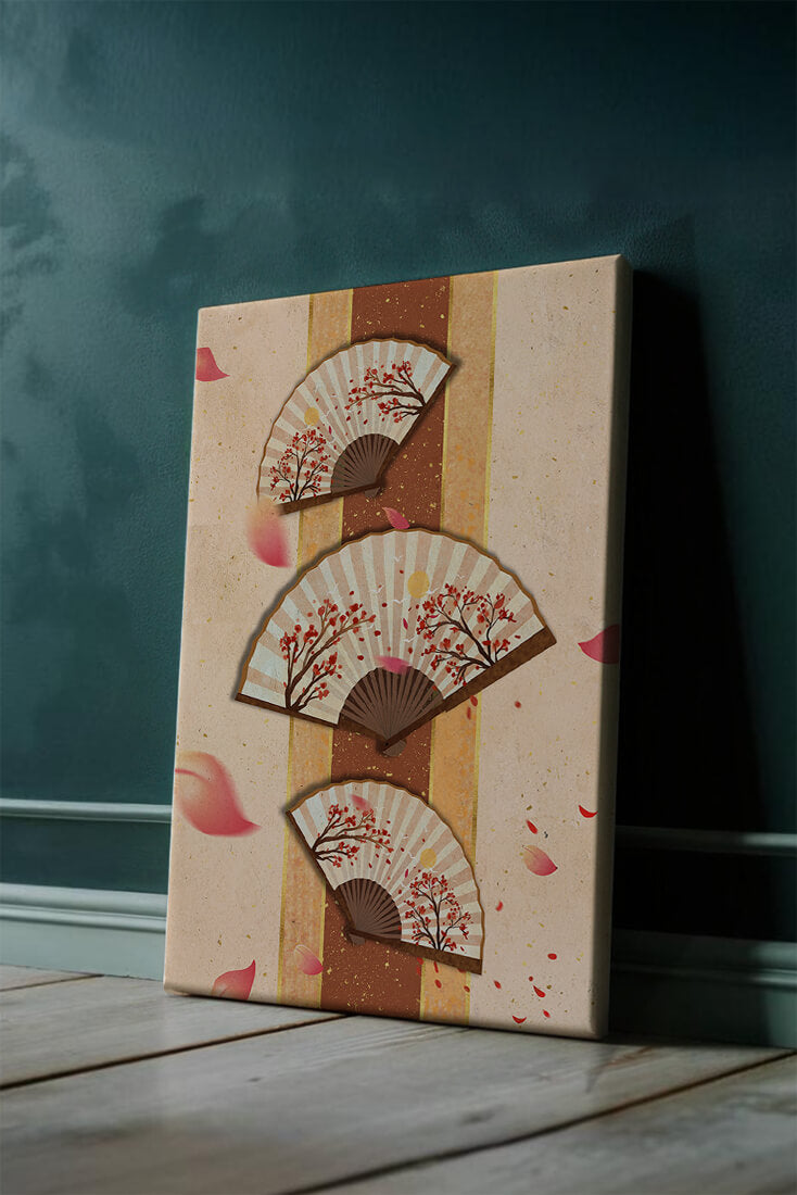Elegant Japanese Fans with Cherry Blossom Design on Textured Background - Mi tienda