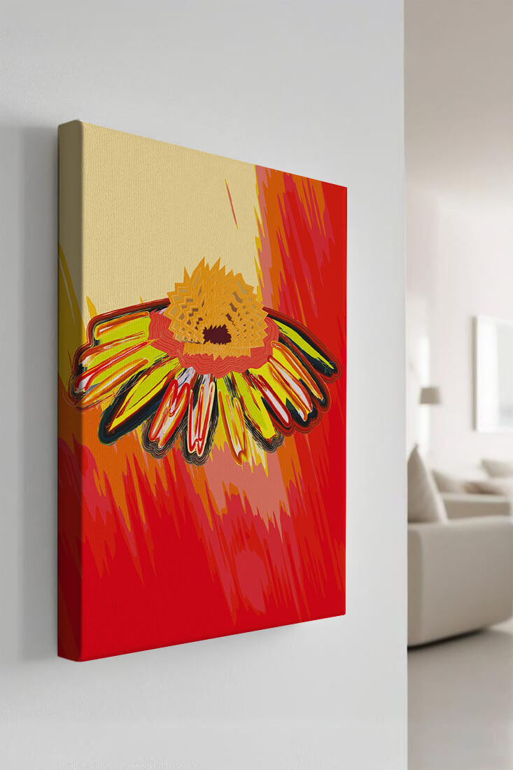 Abstract vibrant flower illustration with bold colors and dynamic strokes