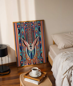 Diseño geométrico abstracto con motivo animal y patrones vibrantes