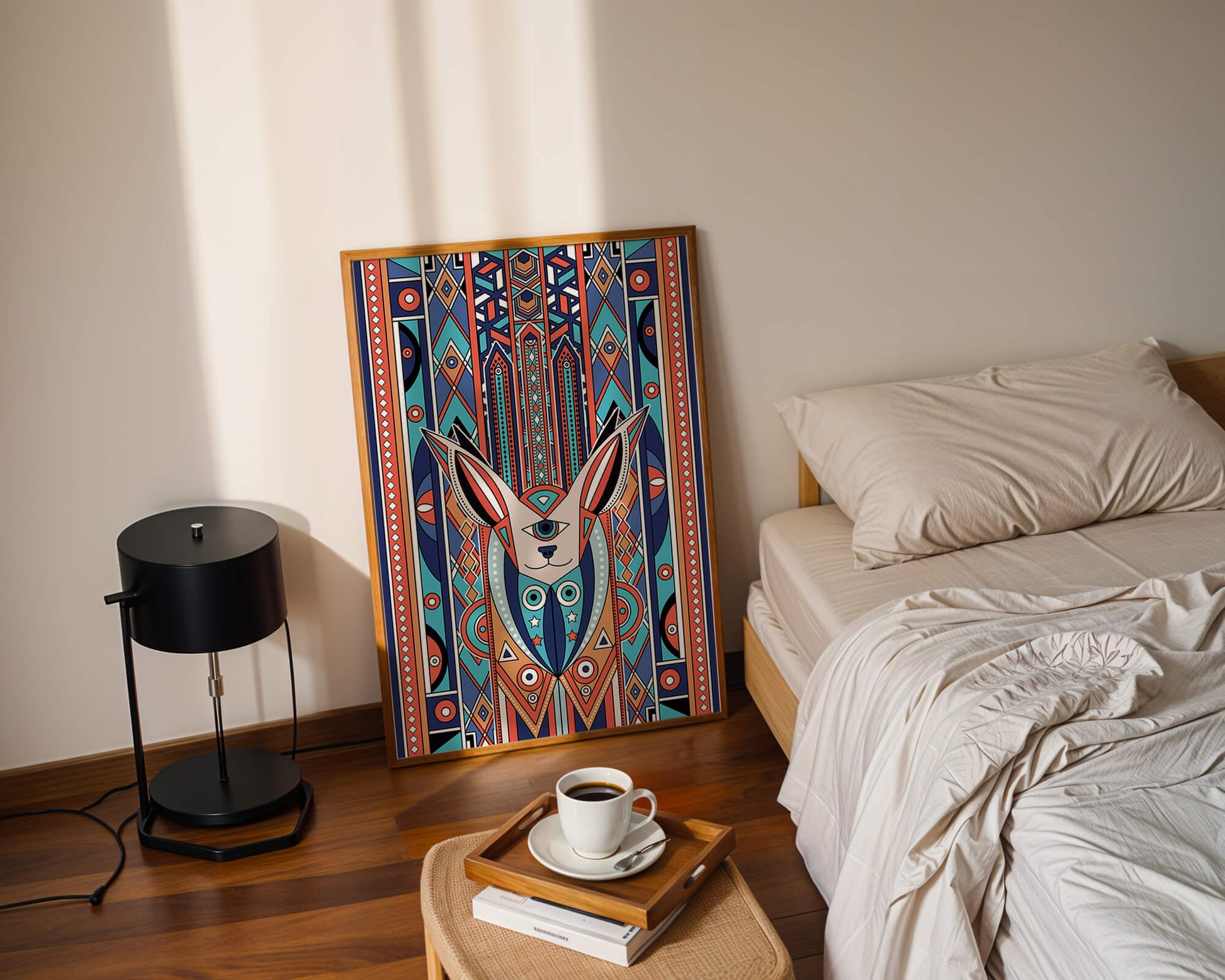 Diseño geométrico abstracto con motivo animal y patrones vibrantes