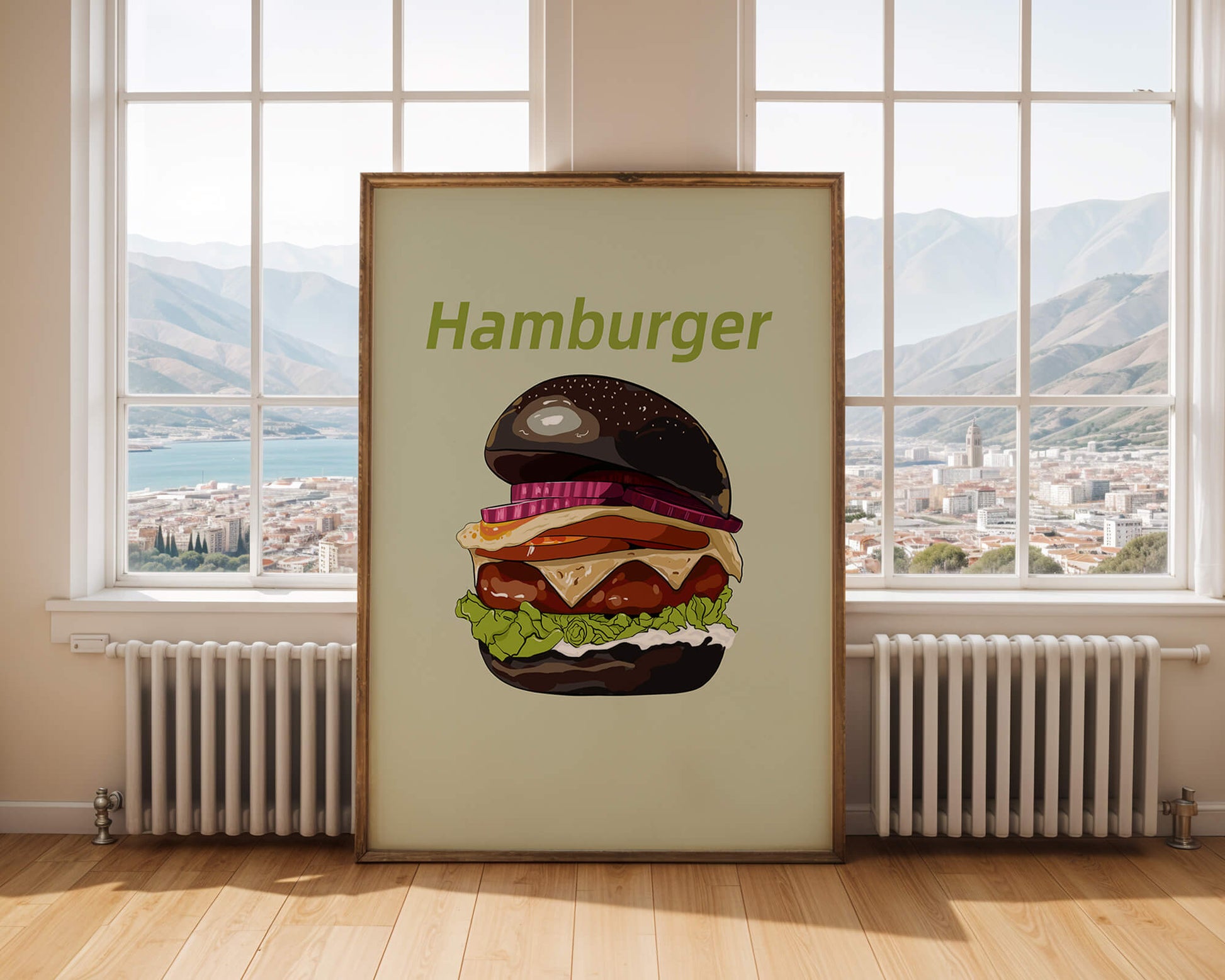 Delicious hamburger illustration with vibrant ingredients