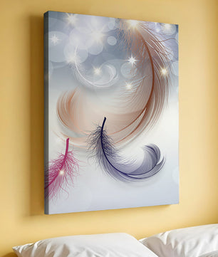 Ilustración abstracta elegante de pluma con estrellas y luz bokeh