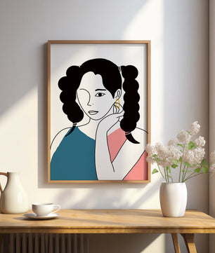 Minimalist Illustration of a Woman with Braided Hair and Gold Earring - Mi tienda