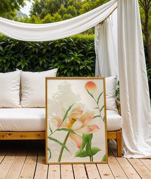 Serene Lotus Flower with Sun in Minimalist Natural Setting - Mi tienda
