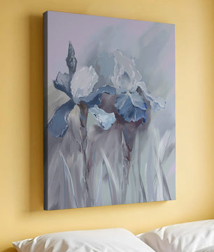 Delicate blue and white floral painting with soft brush strokes