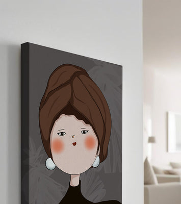 Elegant portrait of a woman with a unique headscarf and expressive features