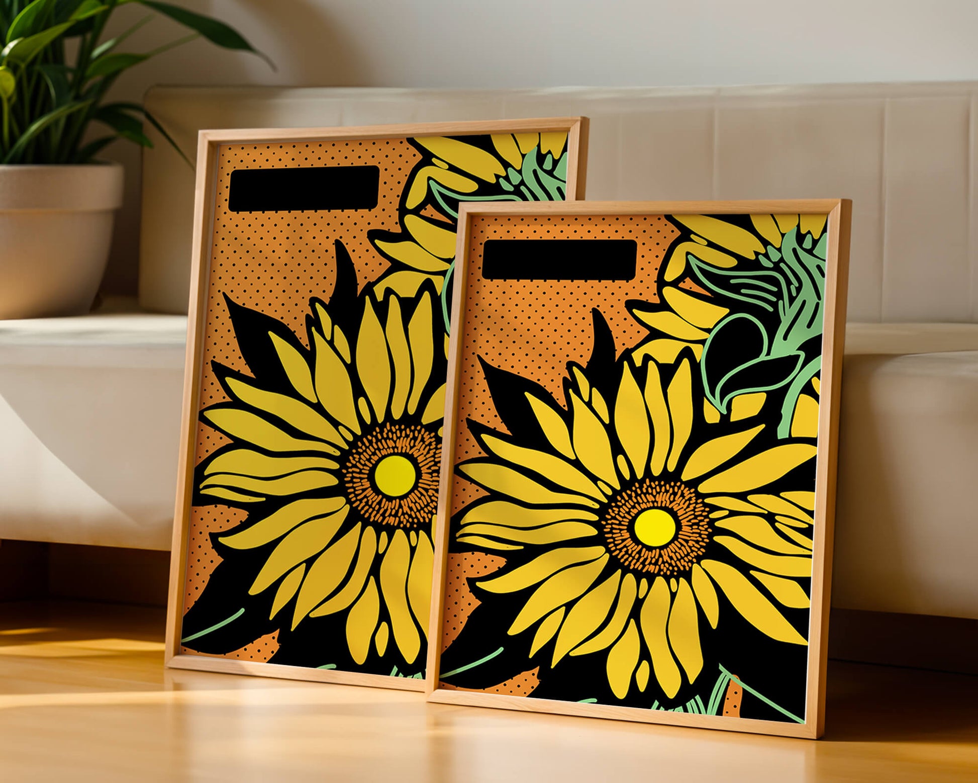 Colorful sunflower illustration with bold lines and dots