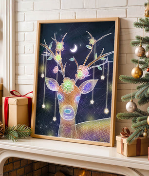 Illuminated Fantasy Deer with Floral Antlers and Hanging Stars - Mi tienda