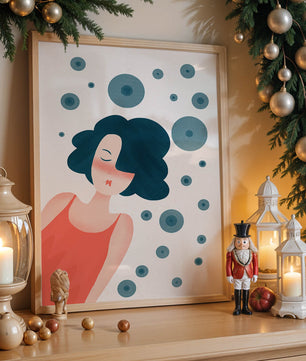 Dreamy Female Portrait with Abstract Circles in Modern Art Style - Mi tienda