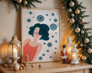 Dreamy Female Portrait with Abstract Circles in Modern Art Style - Mi tienda