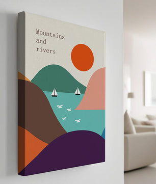 Abstract landscape with vibrant colors and geometric shapes