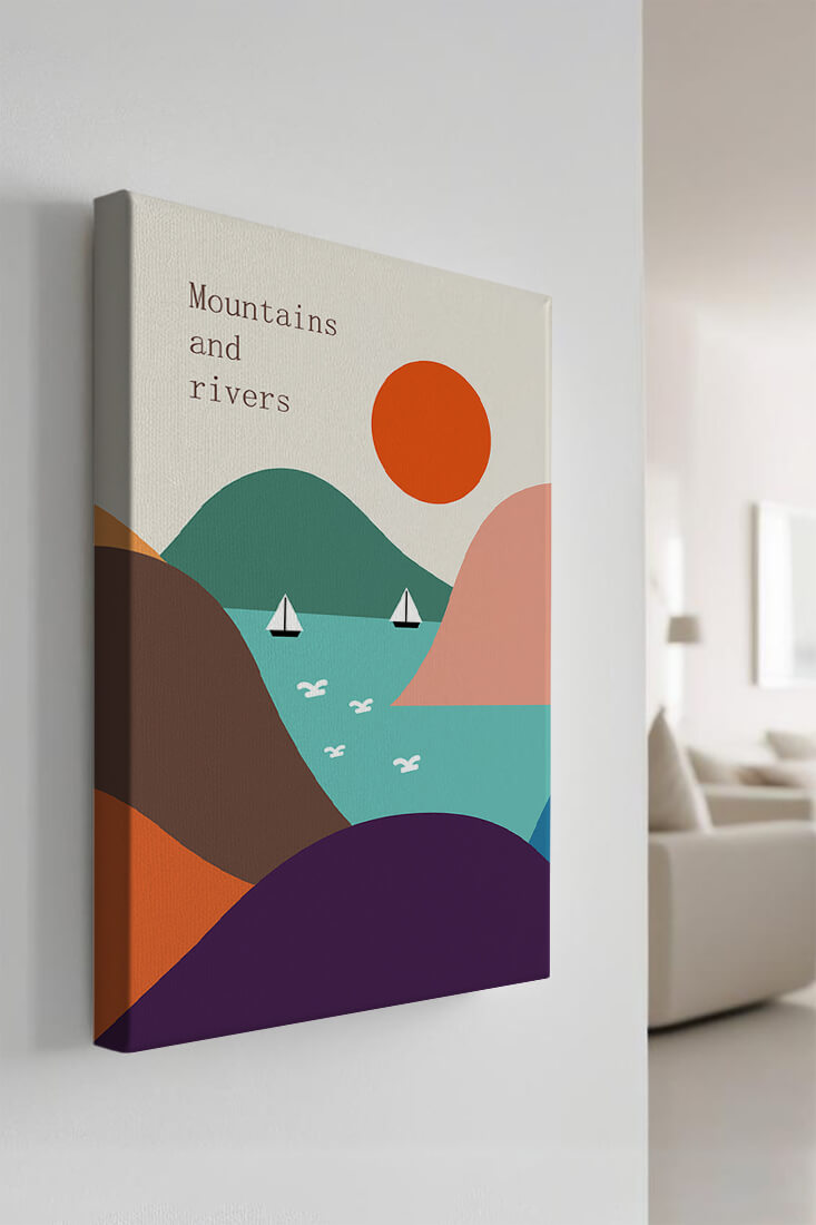 Abstract landscape with vibrant colors and geometric shapes