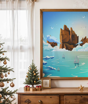 Majestic Sea Cliffs and Sailboats in Serene Landscape