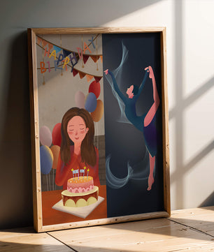 Geburtstagsfeier-Illustration mit Kuchen und Tanzfigur