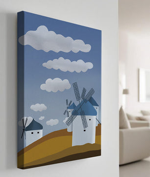 Scenic Windmills on a Sunny Day with Blue Skies and Clouds