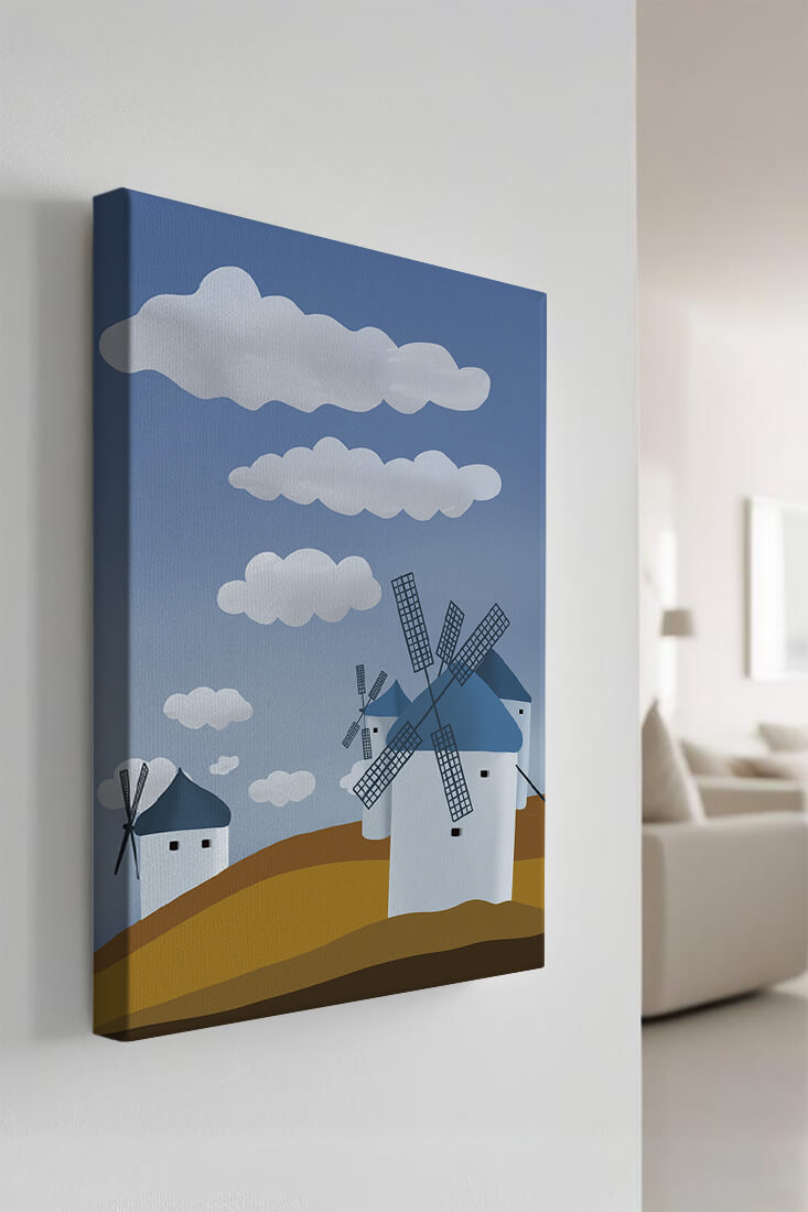 Scenic Windmills on a Sunny Day with Blue Skies and Clouds