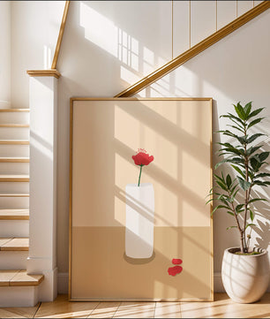 Minimalist Red Flower in White Vase on Beige Background - Mi tienda