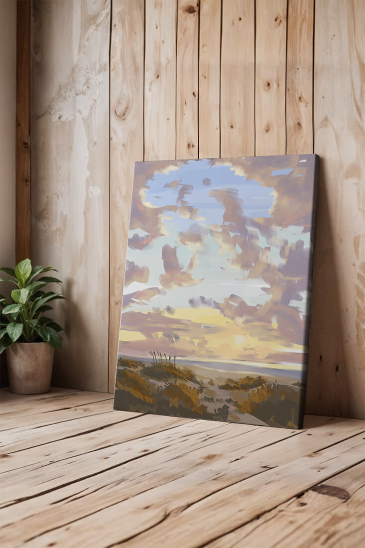 Serene landscape with morning sky and open fields