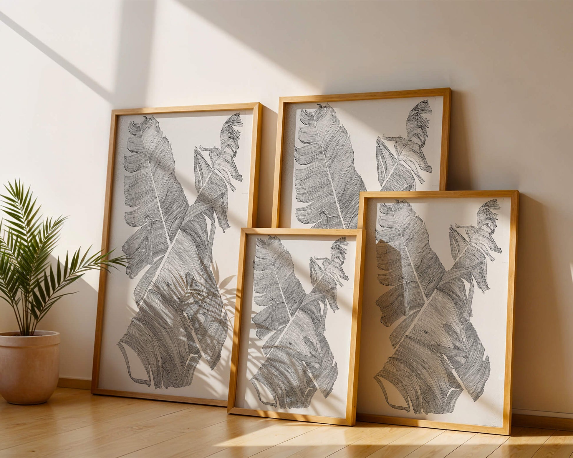 Monochrome Abstract Illustration of Overlapping Leaves
