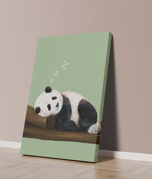 Peaceful panda resting on a log in a serene setting