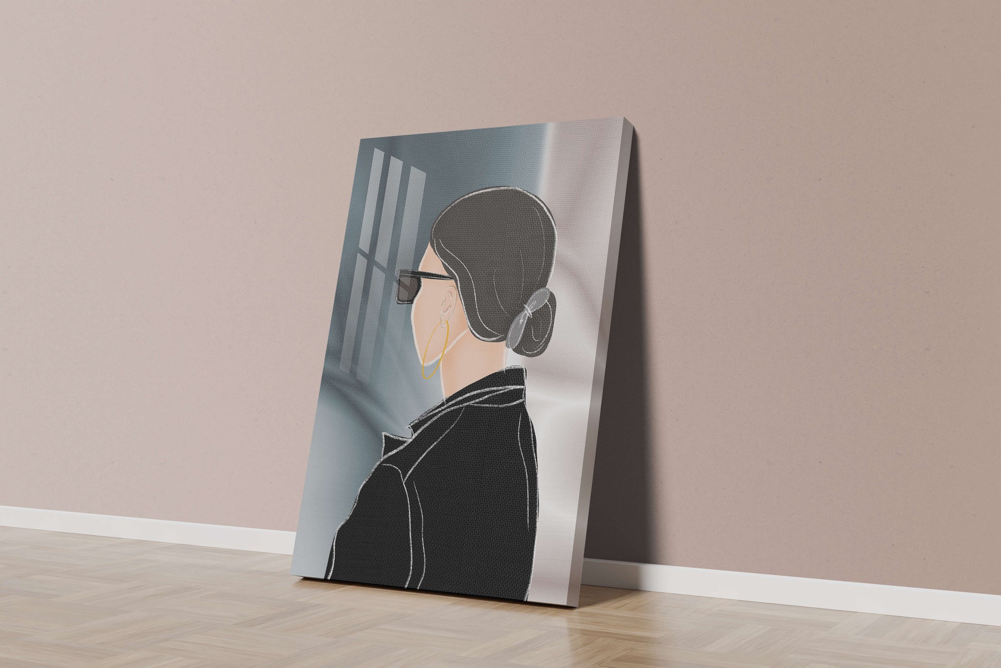 Modern woman with sunglasses and gold hoop earrings